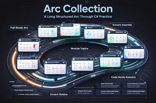 Diagram of 'Arc Collection' with various modules and topics on a dark background