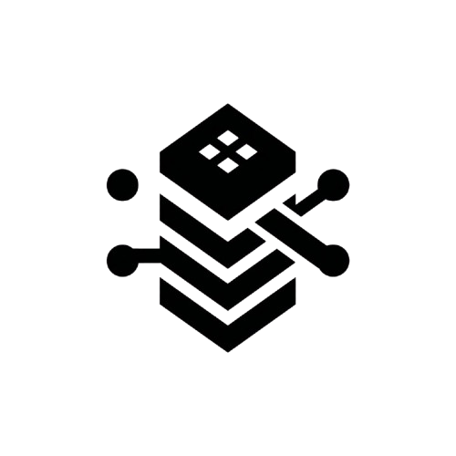 Black icon of a stacked block with a central square on a white background