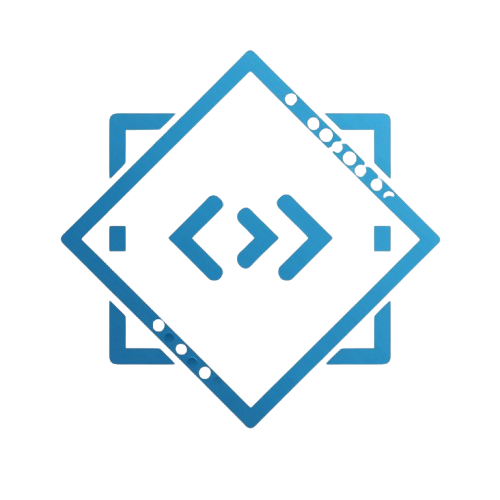 Blue geometric icon with a diamond shape and arrow symbols on a white background