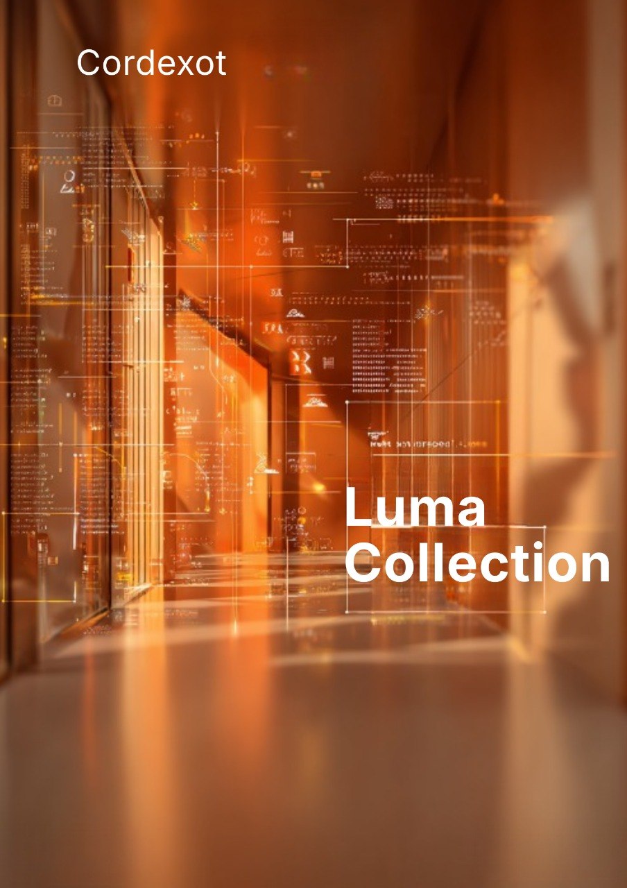 Promotional image for Cordexot Luma Collection with digital interface design.