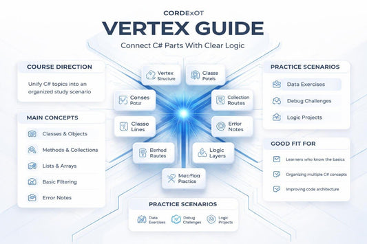 Diagram of a software architecture with 'Vertex Guide' branding on a white background